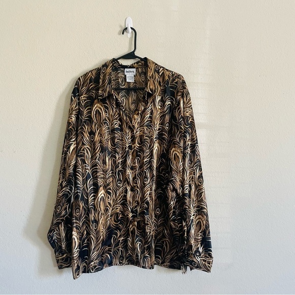 BonWorth woman’s long sleeve button down size XL gold  elegant semi sheer top - Picture 1 of 10